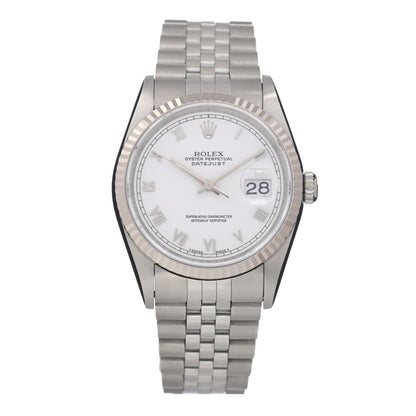 Rolex Stainless Steel 18K White Gold 36mm Oyster Perpetual Datejust Watch White Roman 16234 1 of 5