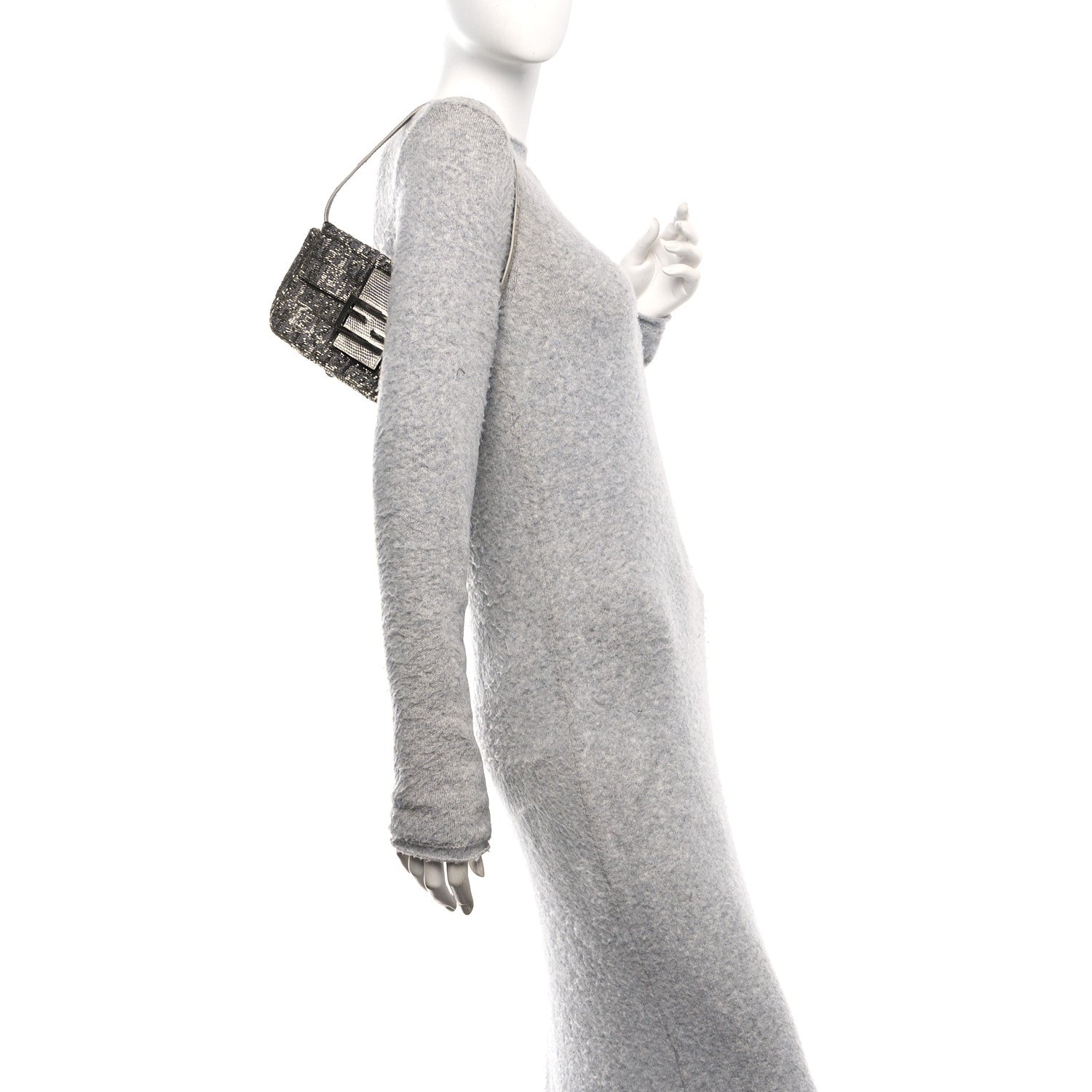 Fendi Metallic Lizard Beaded Embroidered Mini Baguette Grey 2 of 12