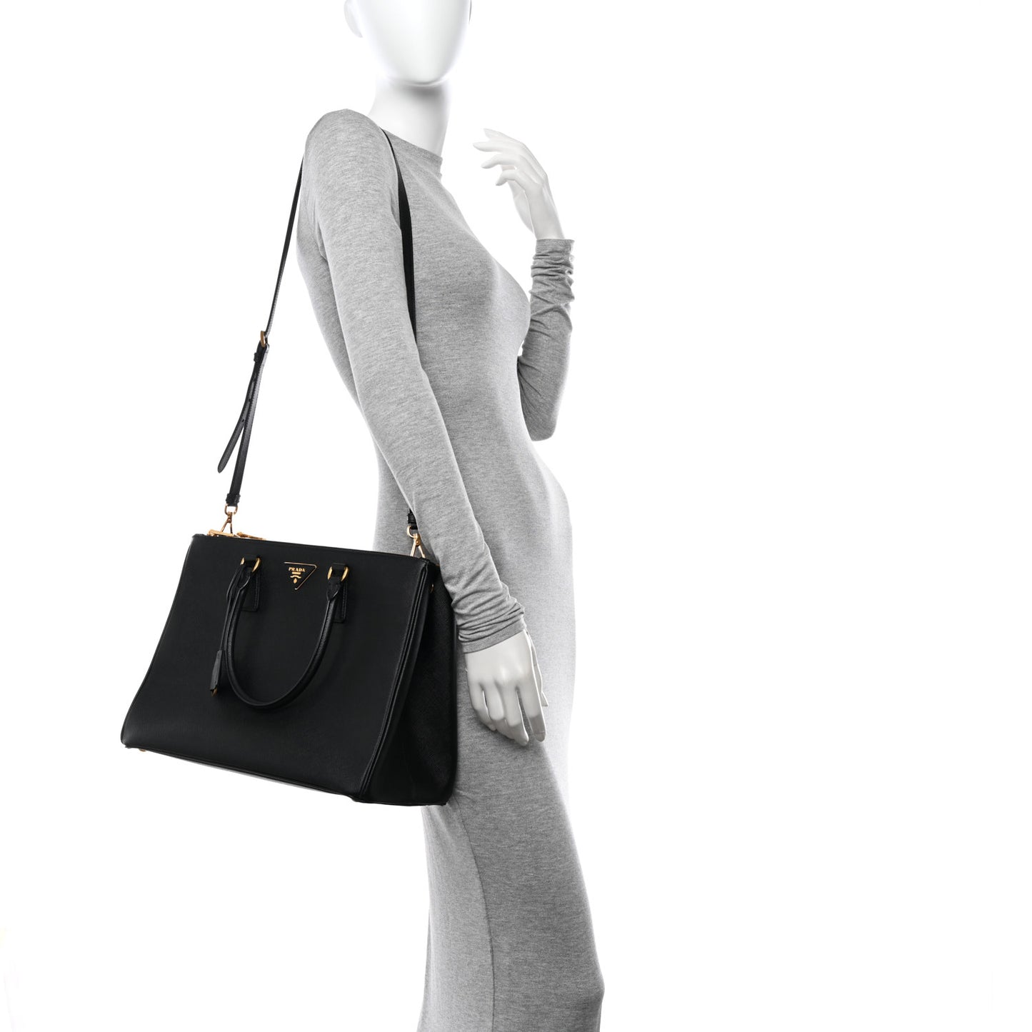 Saffiano Lux Large Galleria Double Zip Tote Black