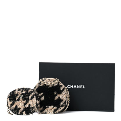 Chanel Tweed Shearling Round Clutch With Chain and Coin Purse Beige Black 10 of 10
