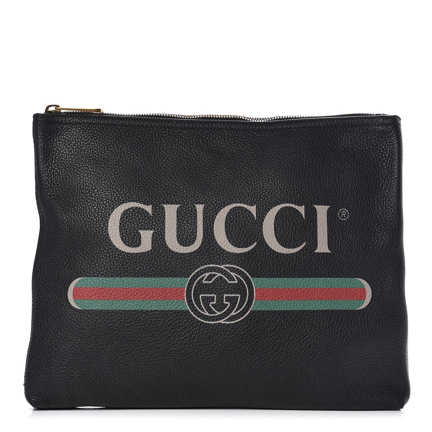 Pebbled Calfskin Medium Logo Portfolio Clutch Black