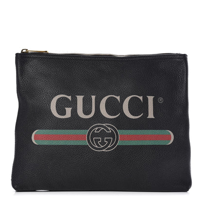Gucci Pebbled Calfskin Medium Logo Portfolio Clutch Black 1 of 10