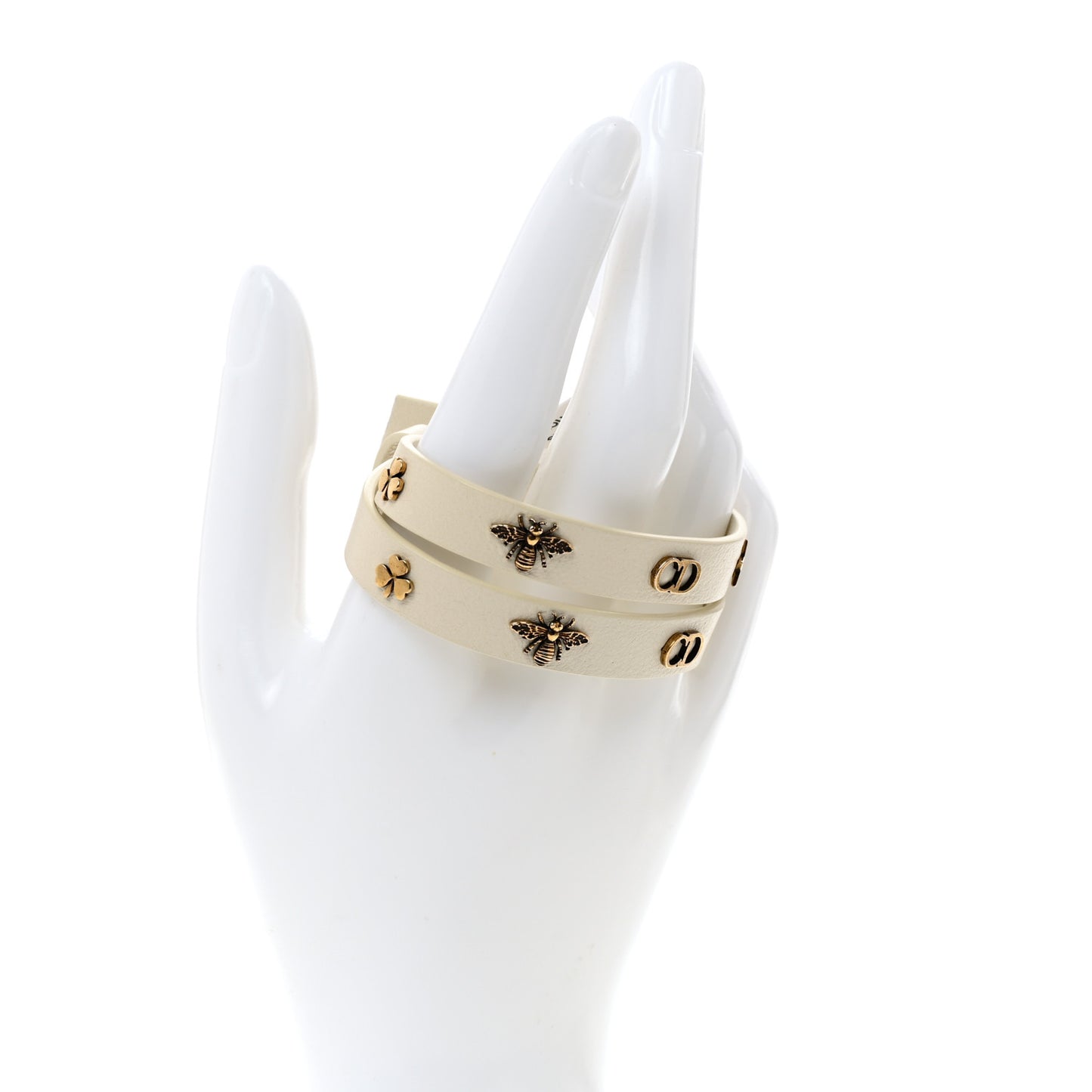 Calfskin Bee Double Bracelet White