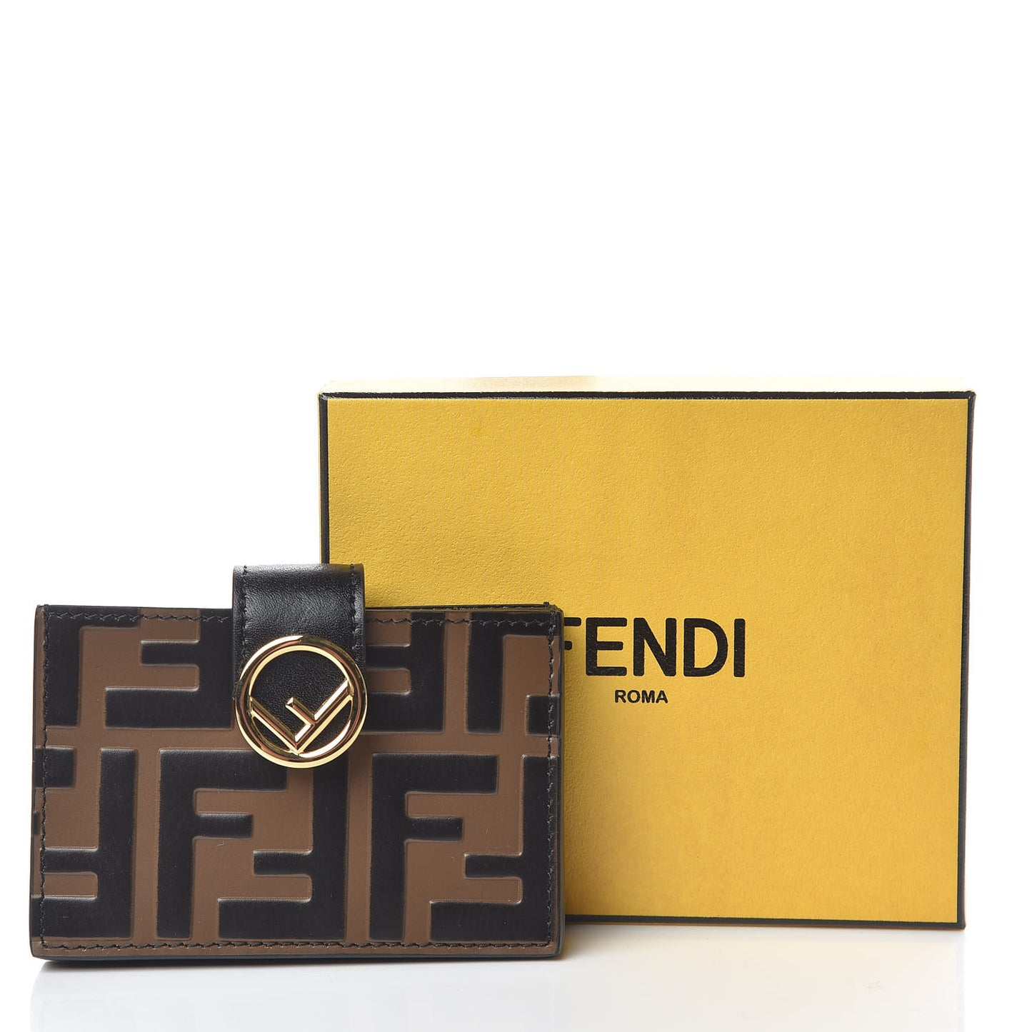 Vitello Liberty F is Fendi Bi-Color FF 1974 Embossed Gusseted Card Holder Maya Black