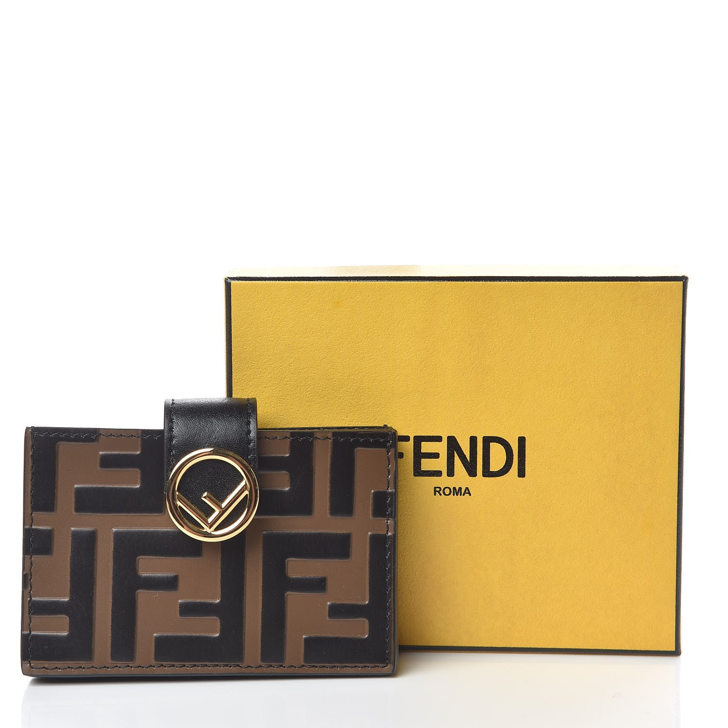 Fendi Vitello Liberty F is Fendi Bi-Color FF 1974 Embossed Gusseted Card Holder Maya Black 8 of 8