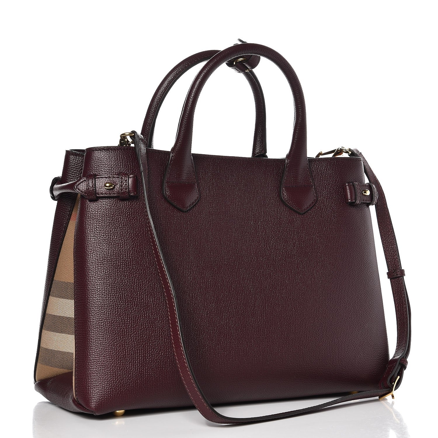 Burberry Grainy Calfskin House Check Medium Banner Tote Mahogany Red 4 of 8