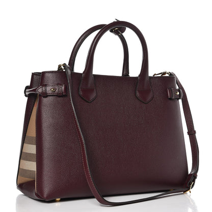 Burberry Grainy Calfskin House Check Medium Banner Tote Mahogany Red 4 of 8