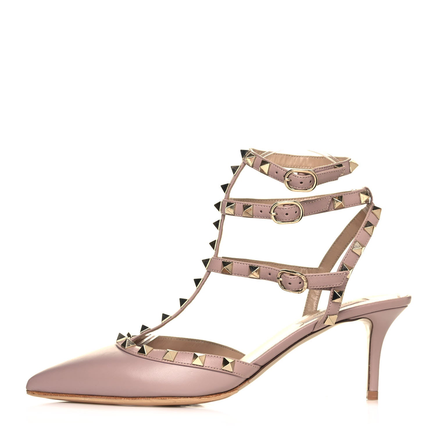 Valentino Garavani Calfskin Nappa Rockstud Ankle Strap 65mm Pumps 39.5 Poudre 1 of 5