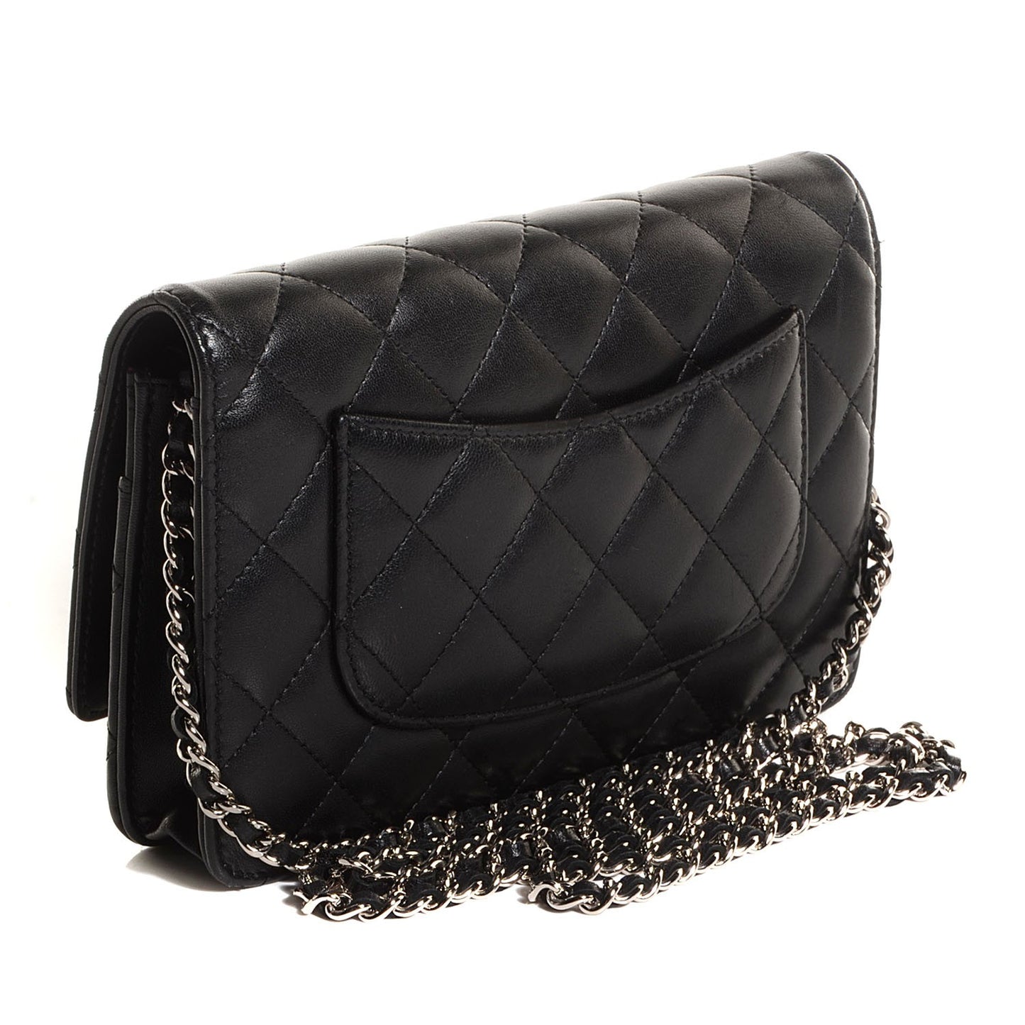 Lambskin Quilted Wallet On Chain WOC Black