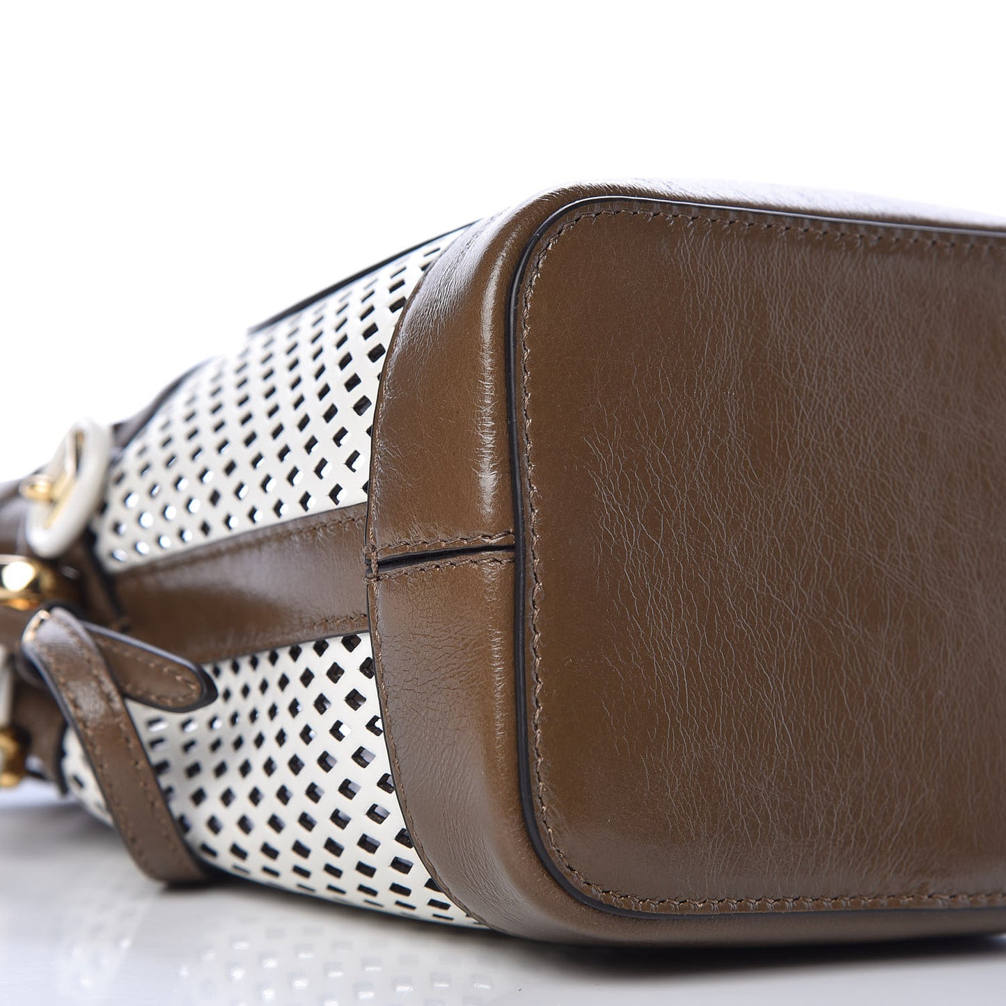 Vitello Liberty Glossy Lambskin F is Fendi Perforated Mini Mon Tresor Bucket Bag White Ice Rust Maya