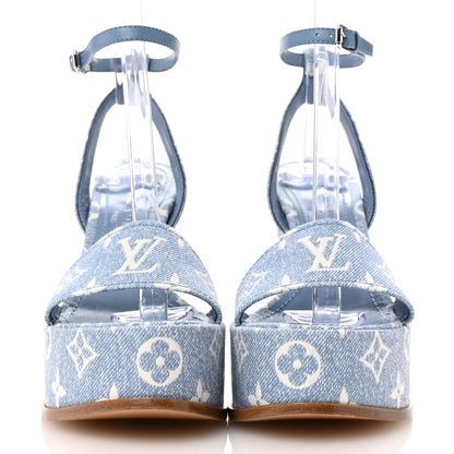 Louis Vuitton Monogram Jacquard Denim Platform Sandals 36 Blue 3 of 12