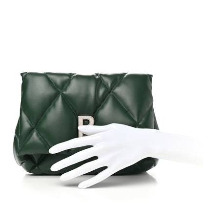 Balenciaga Nappa Calfskin Quilted Touch B Puffy Clutch Forest Green 2 of 10