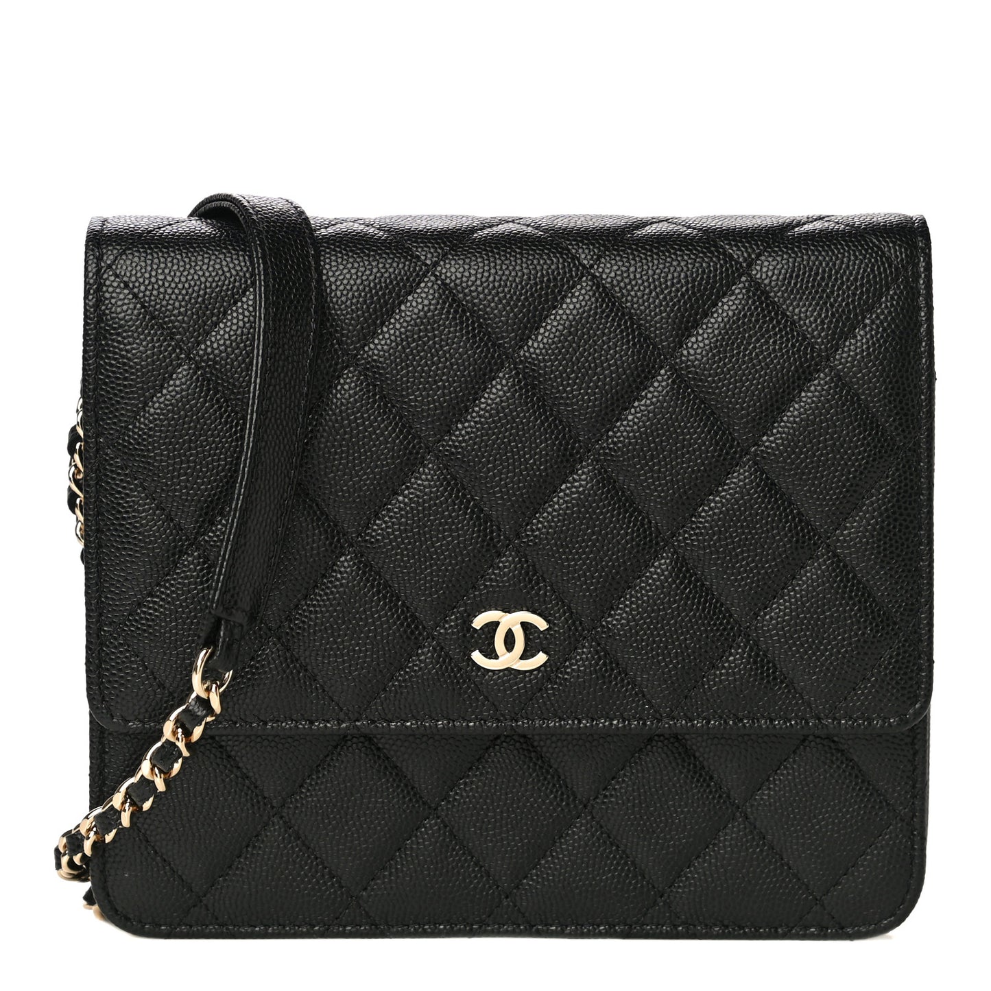 Caviar Quilted Square Wallet On Chain WOC Black