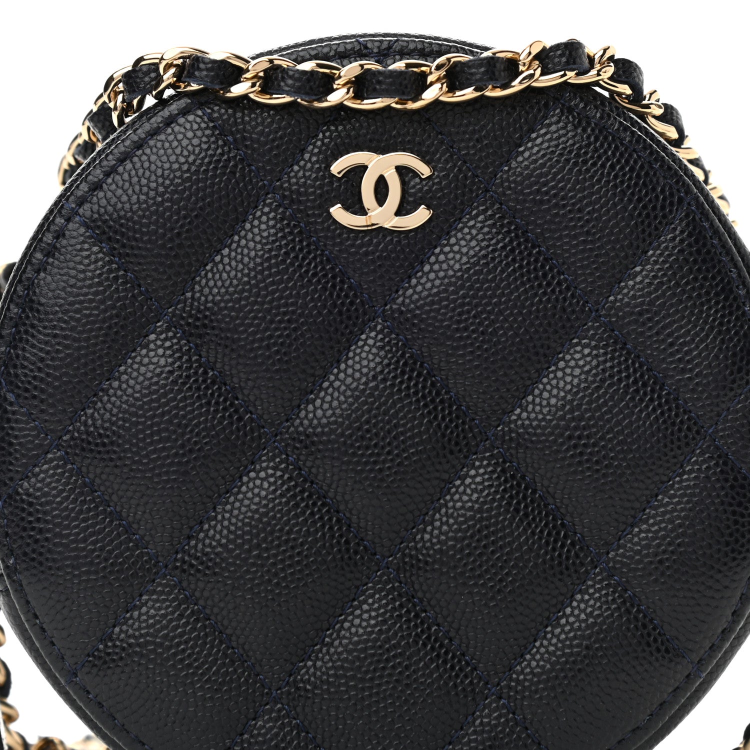 Chanel Caviar Quilted Round Clutch With Chain Navy 8 of 10