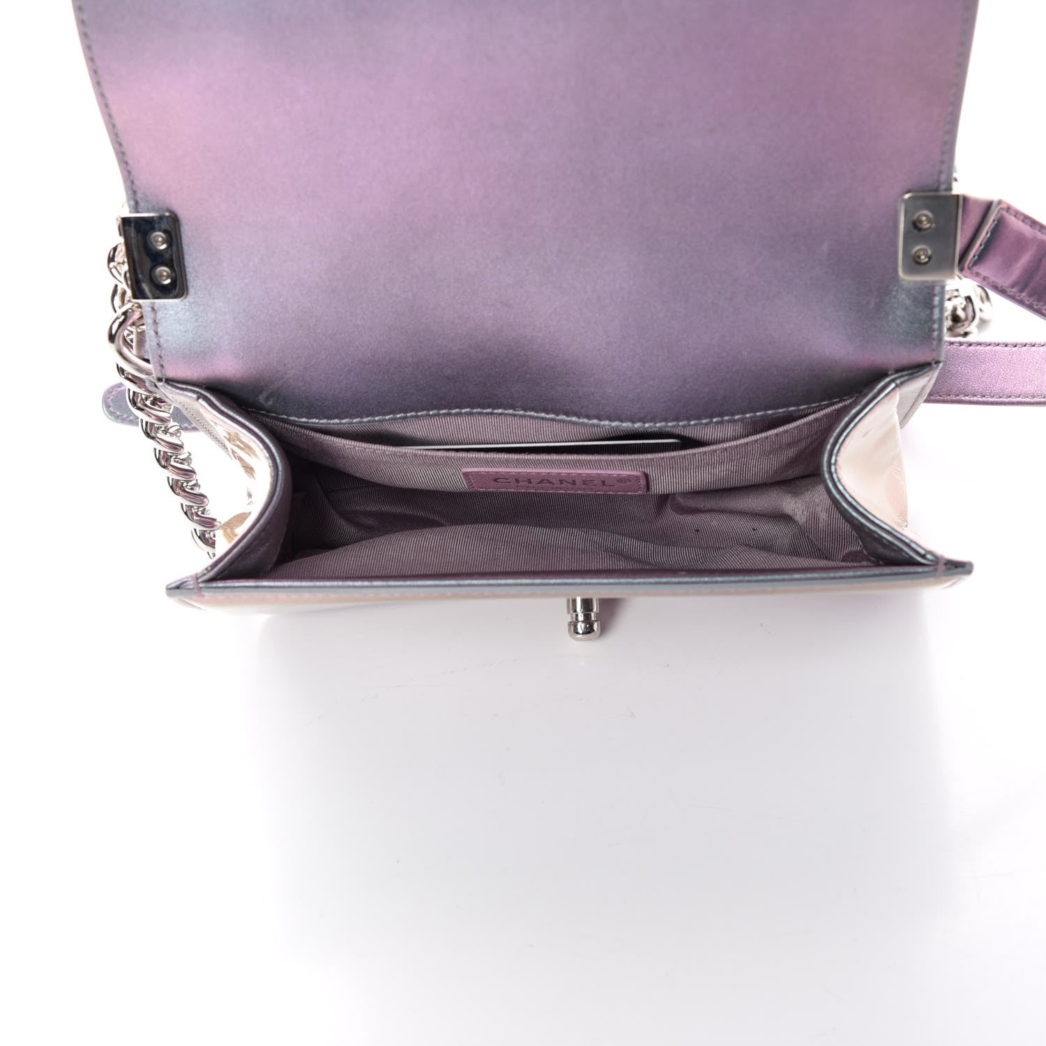 Chanel Iridescent Patent Calfskin PVC Quilted Small Boy Flap Light Purple 7 of 12