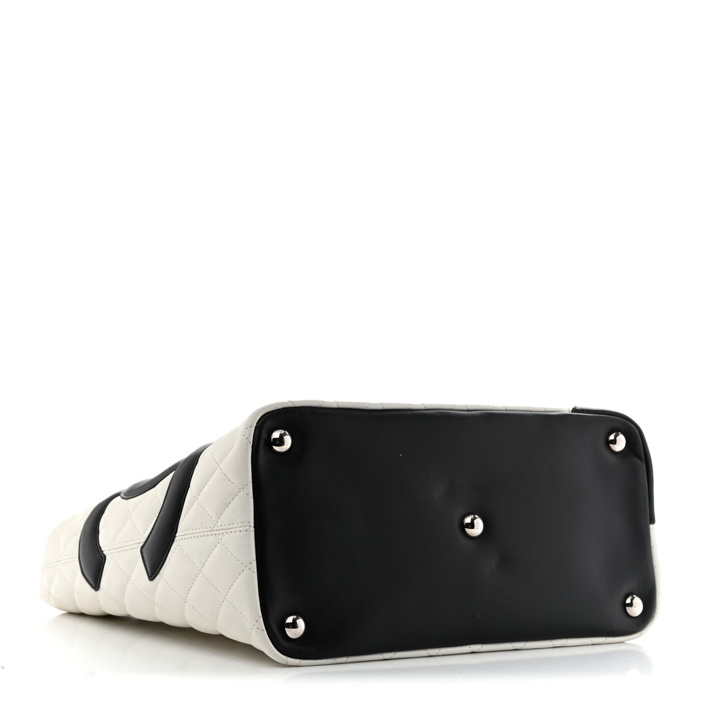 Calfskin Quilted Large Cambon Tote White Black