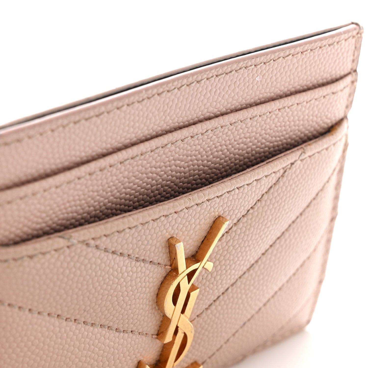 Saint Laurent Grain De Poudre Matelasse Chevron Monogram Credit Card Case Pale Pink 10 of 12