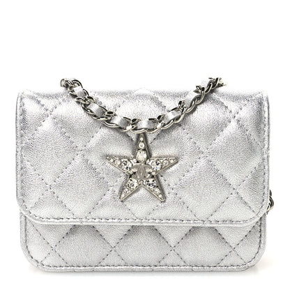 Chanel Metallic Goatskin Quilted Crystal CC Walk Of Fame Clutch With Chain Silver 1 of 11