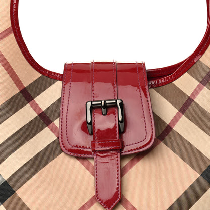 Burberry Patent Nova Check Brook Hobo Military Red 8 of 13