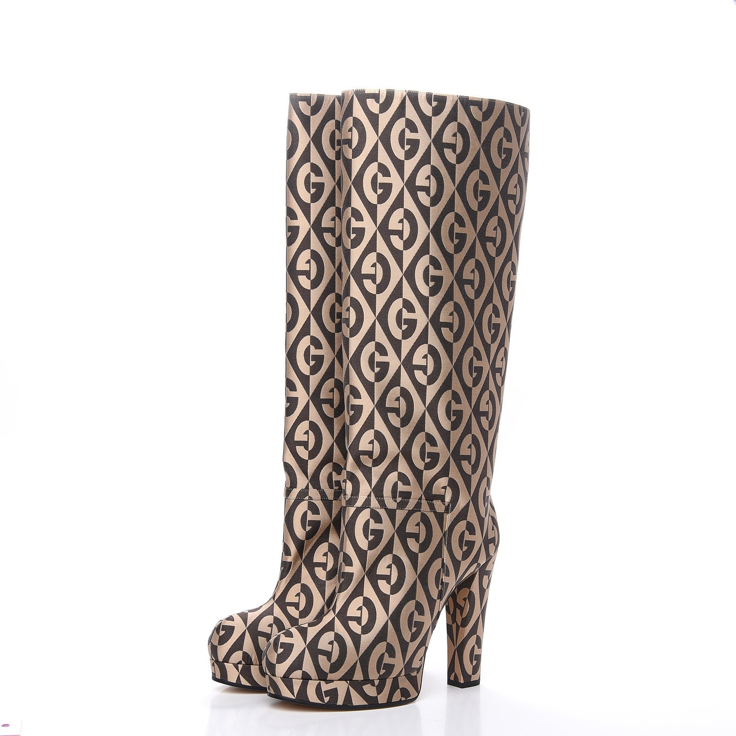 Fabric G Rhombus Print Platform Boots 40 Beige Cocoa