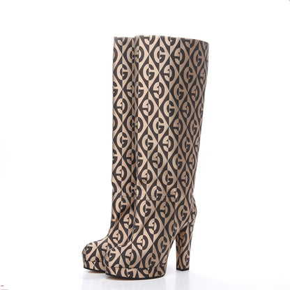 Gucci Fabric G Rhombus Print Platform Boots 40 Beige Cocoa 3 of 7