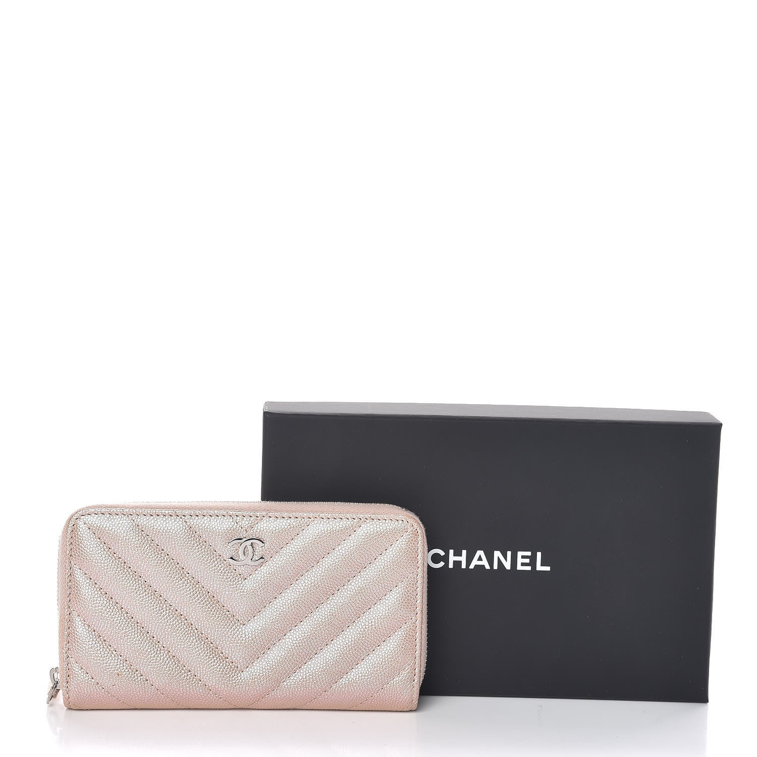 Chanel Metallic Caviar Chevron Quilted Small Zip Around Wallet Light Gold 10 of 10