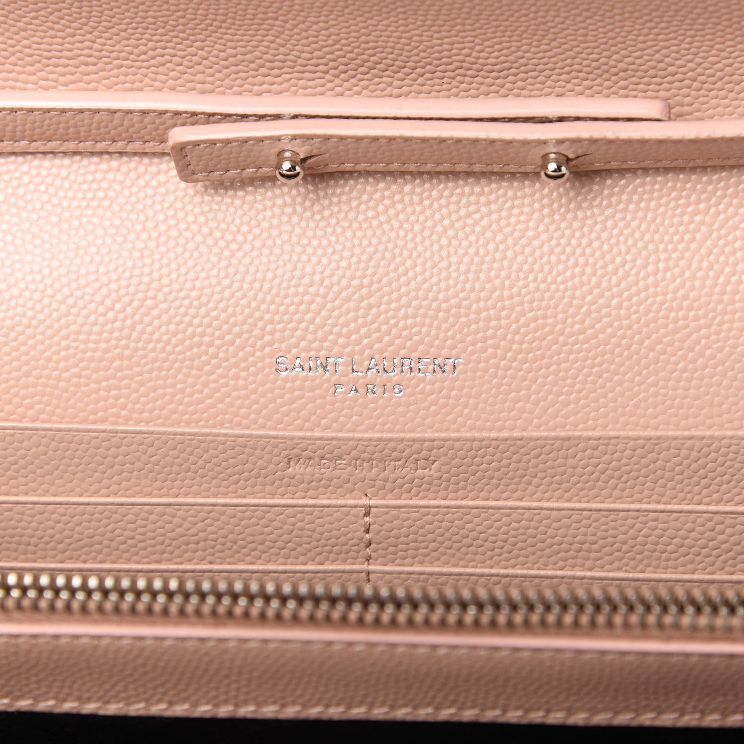 Saint Laurent Grain De Poudre Matelasse Chevron Monogram Chain Wallet Pale Pink 8 of 10