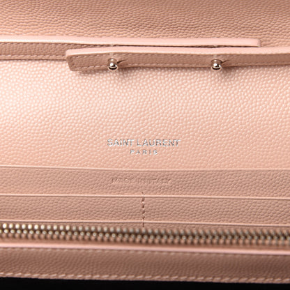 Saint Laurent Grain De Poudre Matelasse Chevron Monogram Chain Wallet Pale Pink 8 of 10