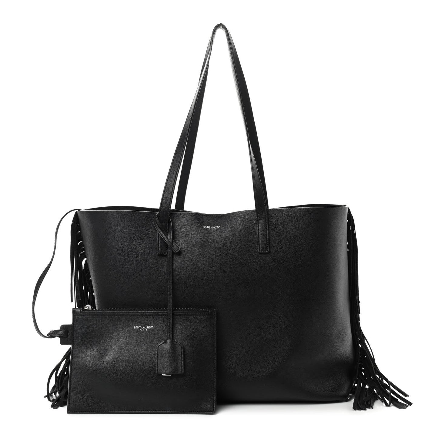 Calfskin Large Fringe Shopping Tote Black