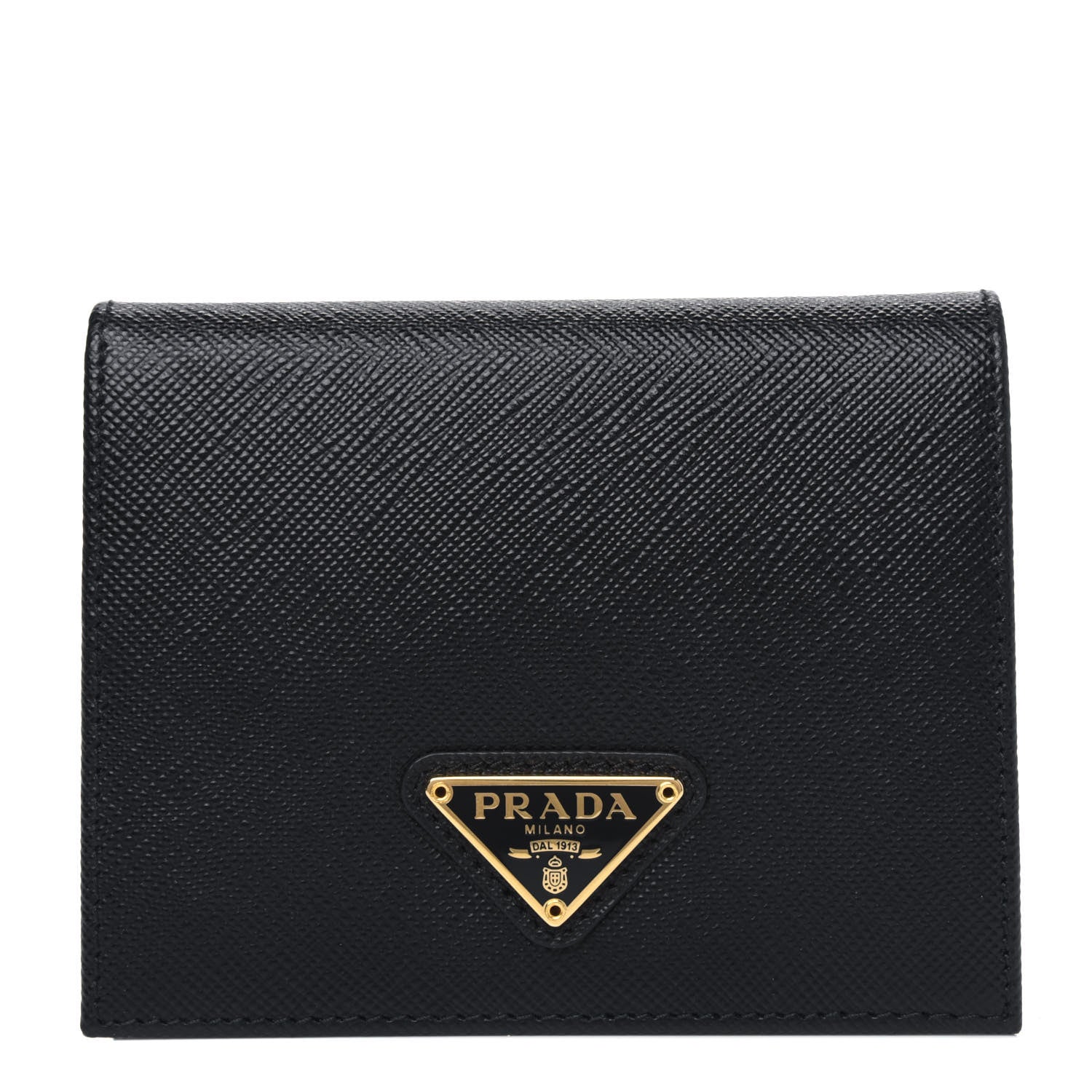 Prada Saffiano Triangle Bi-Fold Compact Wallet Black 1 of 3