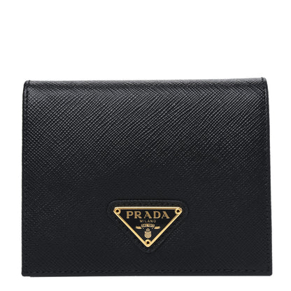 Prada Saffiano Triangle Bi-Fold Compact Wallet Black 1 of 3