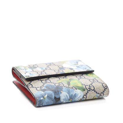 Gucci GG Supreme Monogram Blooms French Flap Wallet Beige Blue Navy Hibiscus Red 3 of 9