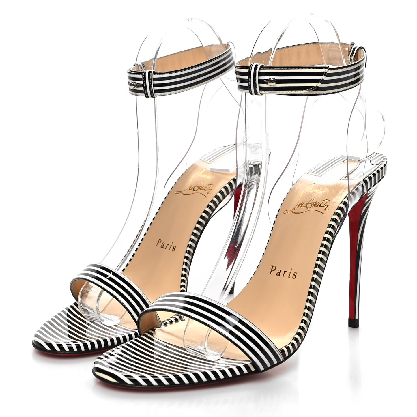 Patent PVC Striped Illusion Jonatina 100 Sandals 38 Black White
