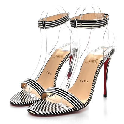 Christian Louboutin Patent PVC Striped Illusion Jonatina 100 Sandals 38 Black White 3 of 7