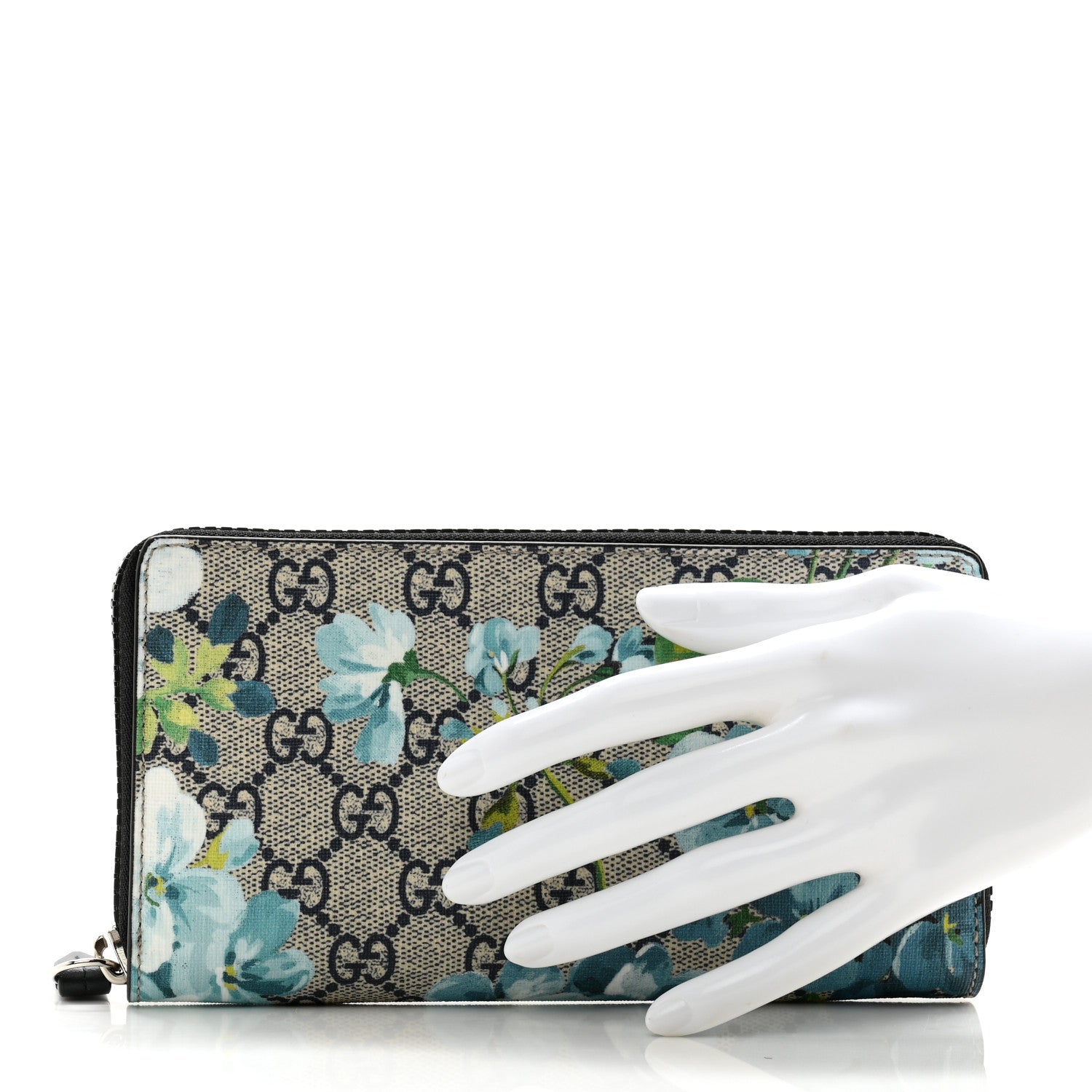 Gucci GG Supreme Monogram Blooms Zip Around Wallet Blue 2 of 9