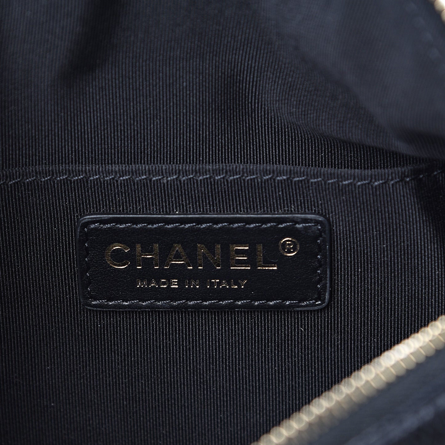 Crumpled Glazed Lambskin Quilted Waist Bag Fanny Pack Black