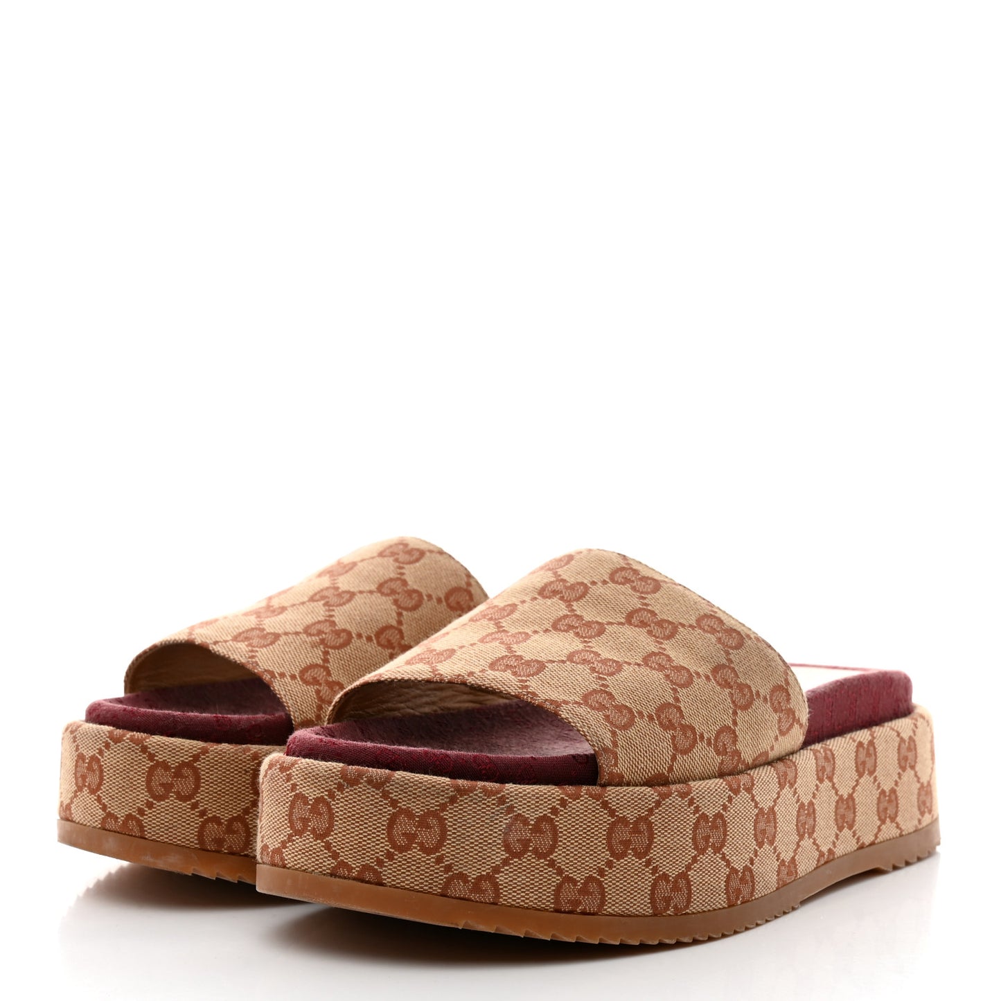 Canvas GG Monogram Angelina Platform Slide Sandals 40 Beige Ruggine