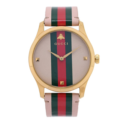 Gucci Stainless Steel Calfskin 38mm G-Timeless Stripe Web Quartz Watch Pink 1 of 6