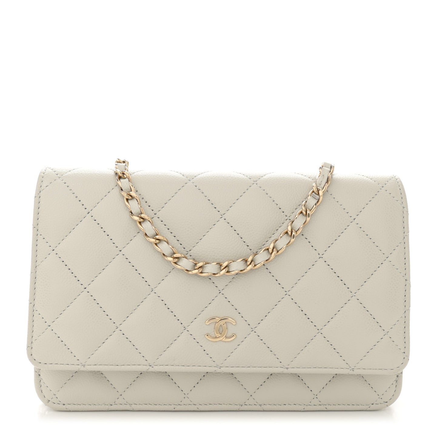 Caviar Quilted Wallet On Chain WOC Light Grey