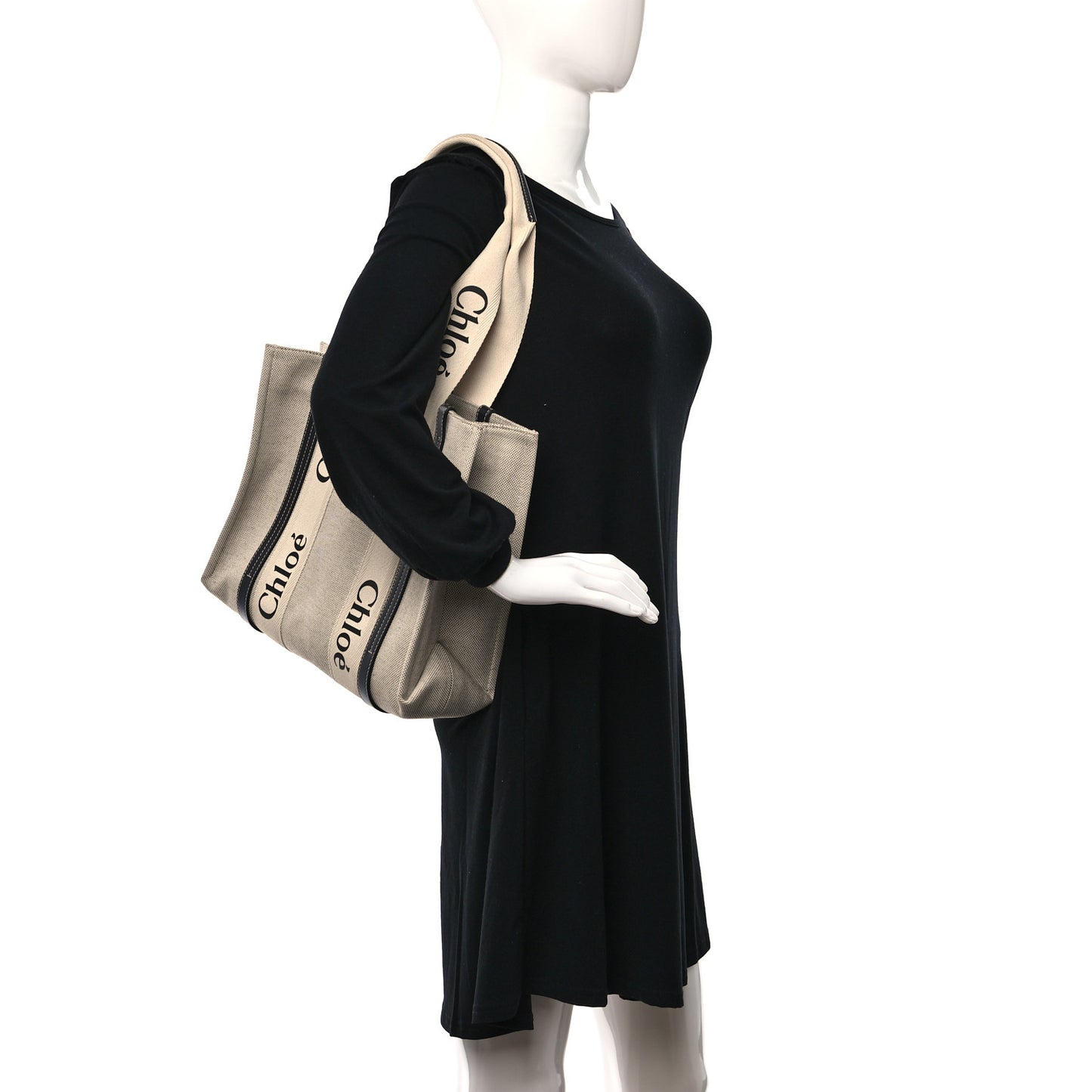 Cotton Calfskin Medium Woody Ribbon Tote White Black