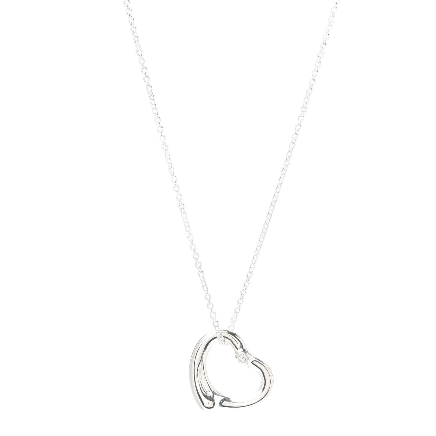 Sterling Silver Diamond 22mm Elsa Peretti Open Heart Pendant Necklace