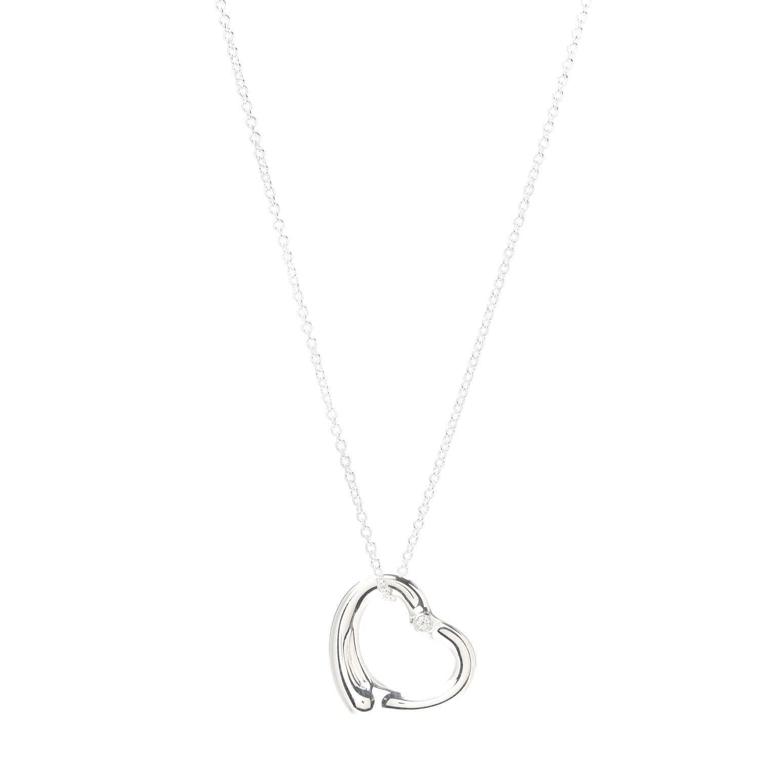 Tiffany Sterling Silver Diamond 22mm Elsa Peretti Open Heart Pendant Necklace 1 of 7