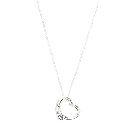 Tiffany Sterling Silver Diamond 22mm Elsa Peretti Open Heart Pendant Necklace 1 of 7