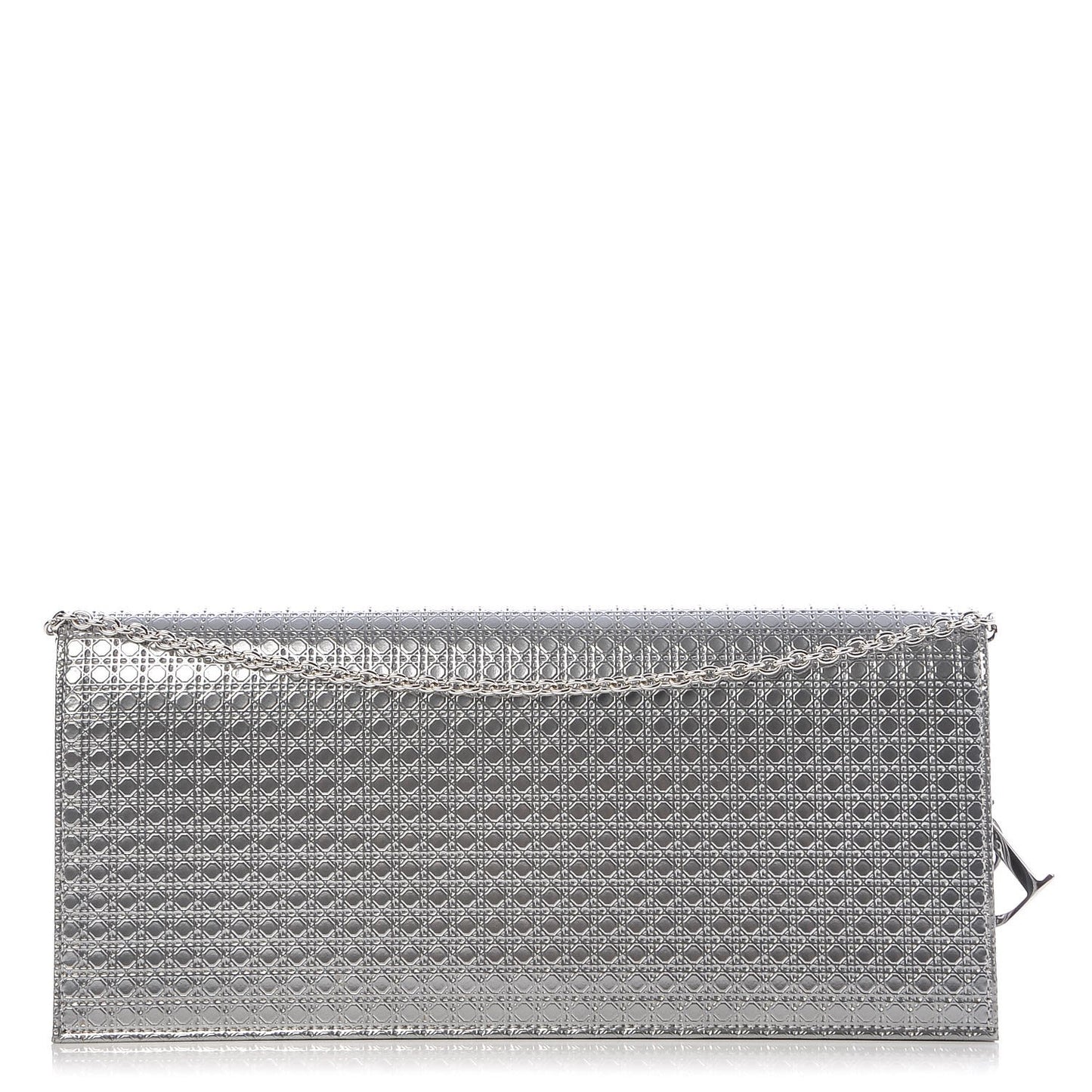 Metallic Patent Micro-Cannage Lady Dior Croisiere Chain Clutch Silver