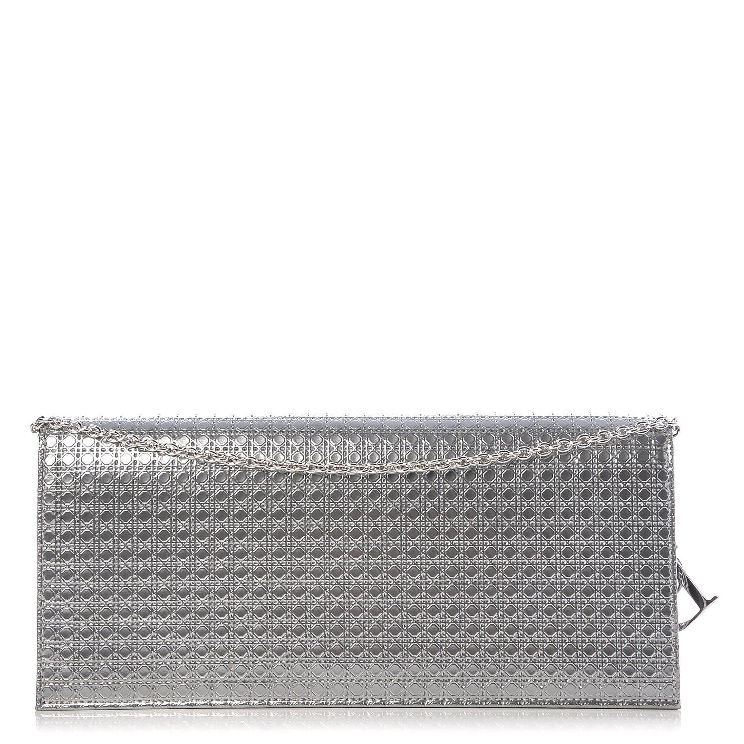 Christian Dior Metallic Patent Micro-Cannage Lady Dior Croisiere Chain Clutch Silver 1 of 6
