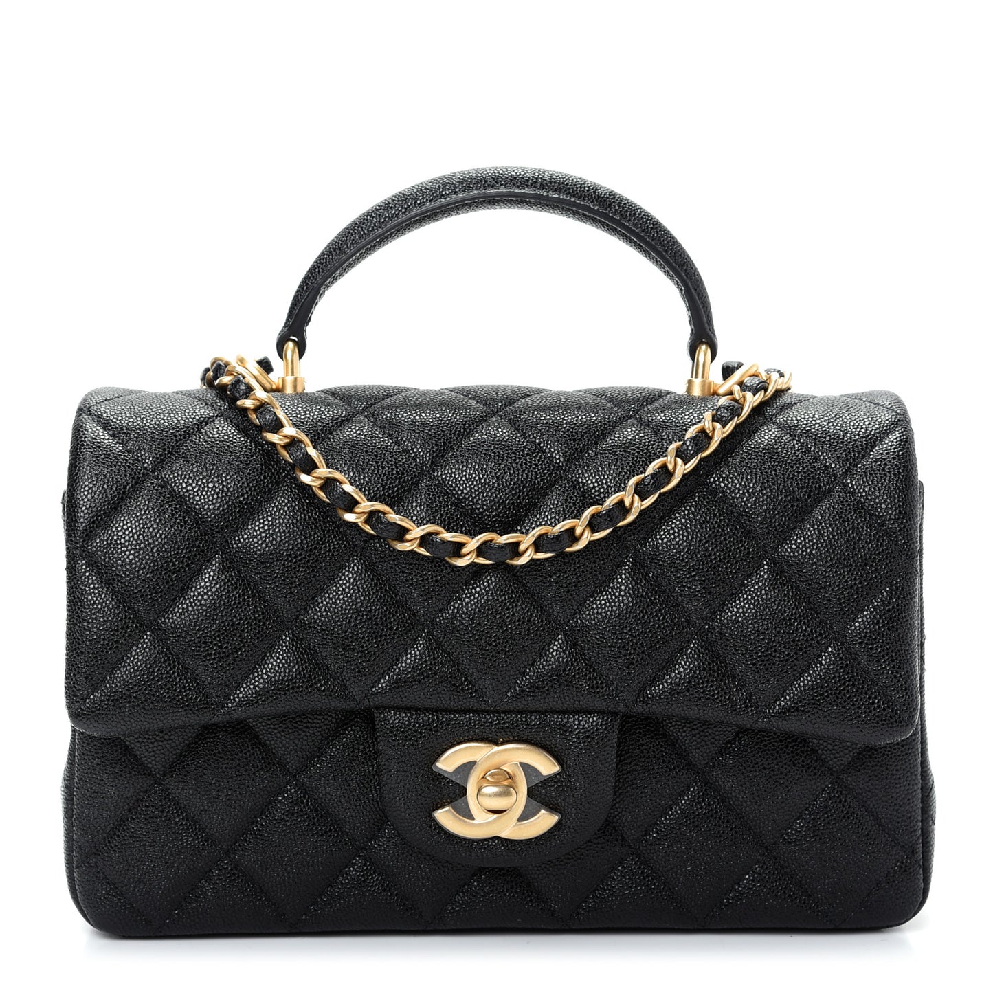 Caviar Quilted Mini Top Handle Rectangular Flap Black
