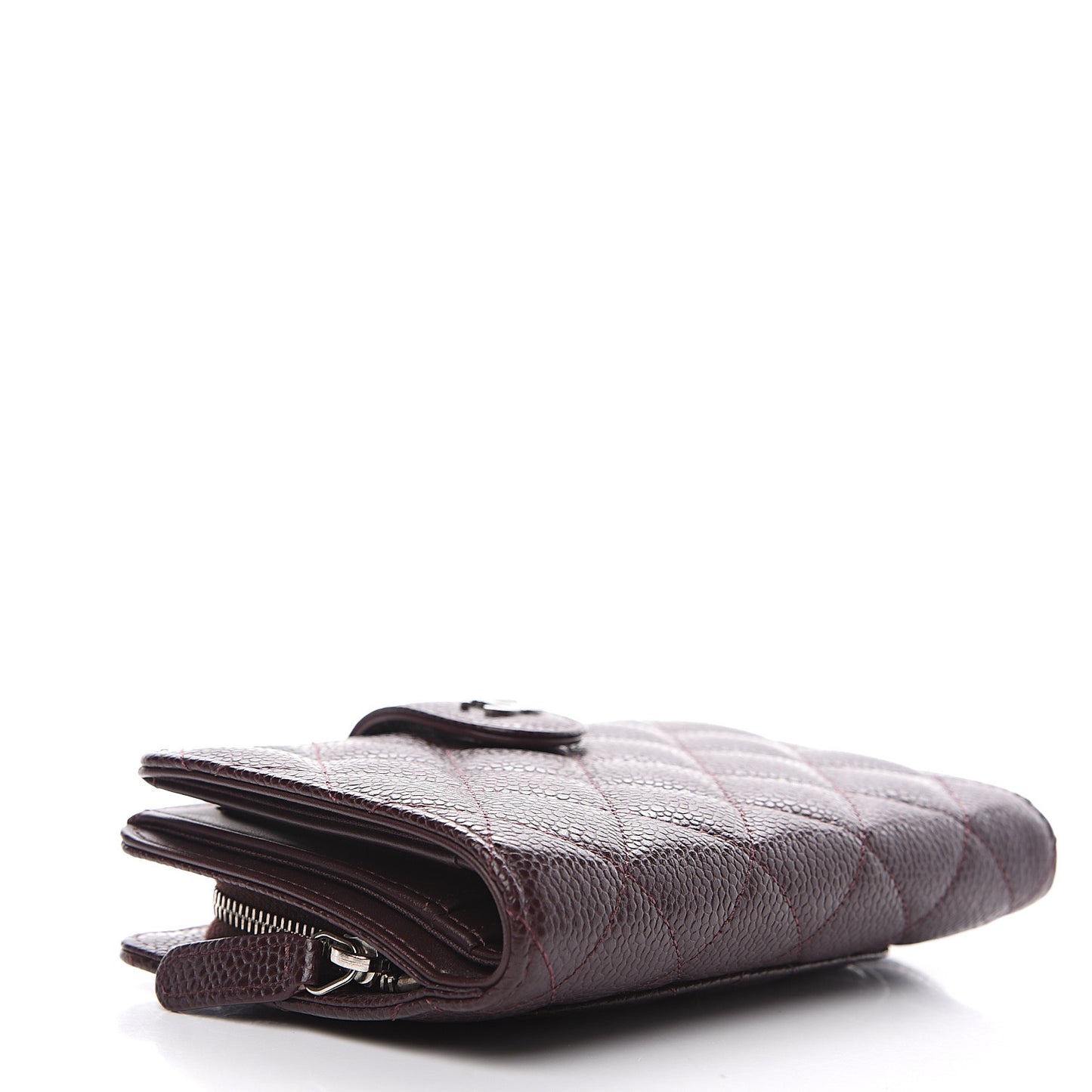 Caviar Quilted Zipped Pocket Wallet Burgundy
