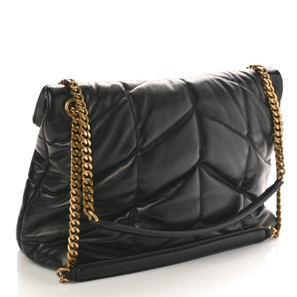 Saint Laurent Lambskin Quilted Medium Loulou Puffer Monogram Chain Satchel Black 2 of 8