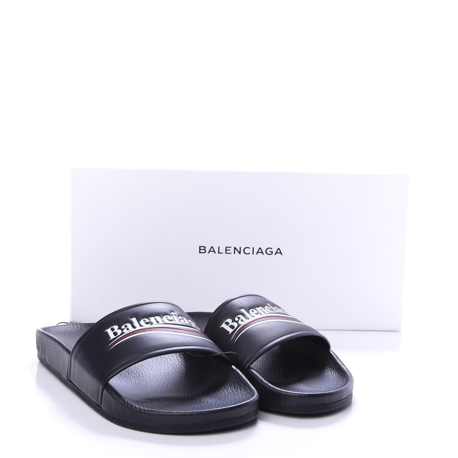 Balenciaga Nappa Political Campaign Logo Womens Pool Slide Sandals 38 Black White Vermillon 6 of 6
