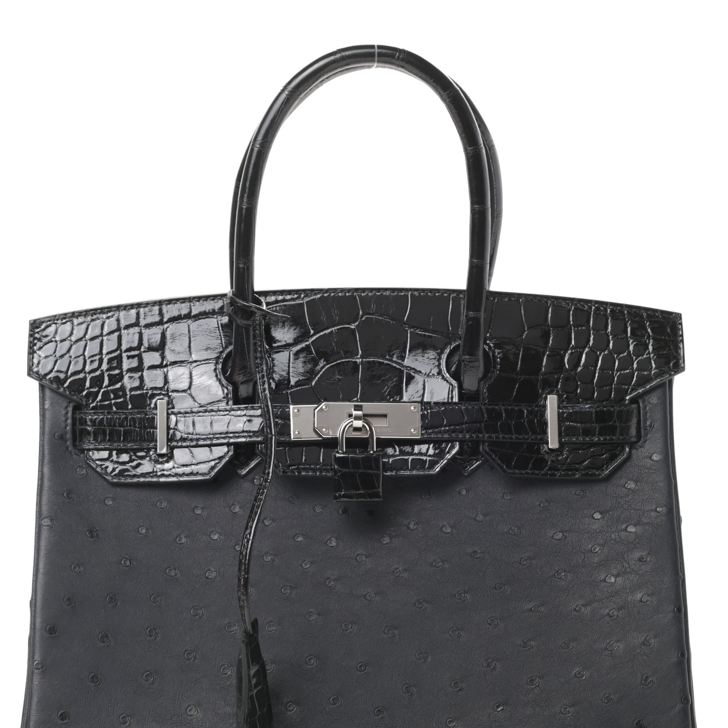 Ostrich Shiny Alligator Birkin Touch 30 Black